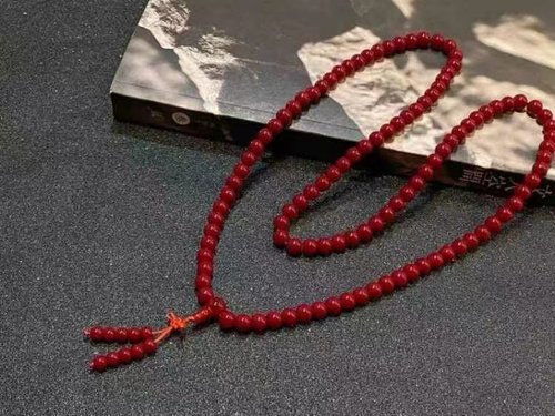 经典红色怀业念珠琉璃108颗手捻触感清凉