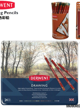 英国进口Derwent得韵自然绘画彩铅drawing自然色 6色12色24色套装