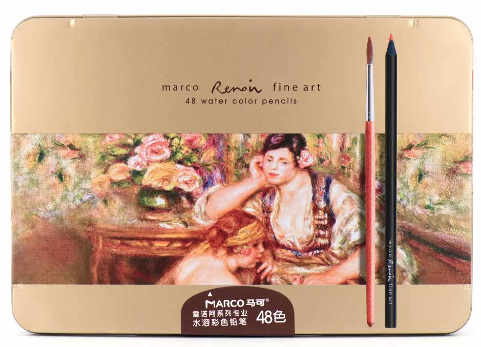 MARCO马可黑木彩色铅笔24/36/48色3220水溶彩铅铁盒3200油性彩铅