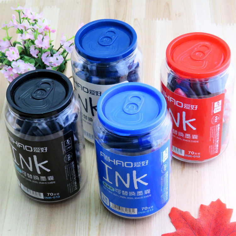 爱好墨囊钢笔套装70支可擦晶蓝小学生用刚笔胆魔笔可擦墨蓝色黑红