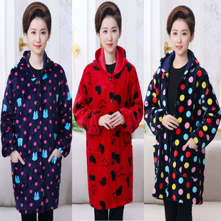 法兰绒围裙长袖 羽绒服罩衣成人加厚工作服珊瑚绒帽款 时尚 厨房 包邮