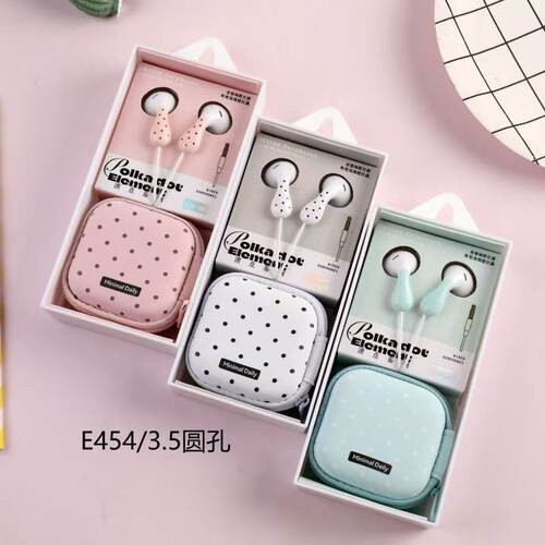 耳朵先森时尚波点立体声带麦TYPE-C插口可兼容i15i16E455有线耳机
