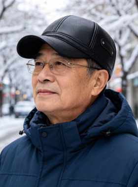 中年男士仿皮护耳棒球帽冬季棉帽爸爸户外御寒黑色鸭舌帽