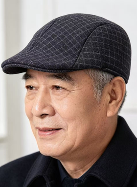 格纹前进帽男款 英伦复古风格画家帽中年男士休闲帽