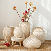 木质花瓶干花插花器中式 民宿摆件北欧原木风玄关侘寂田园素雅摆件