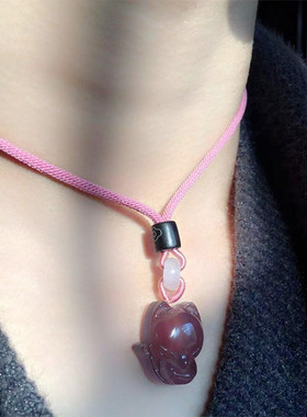 天然玛瑙紫色小狐狸吊坠项链