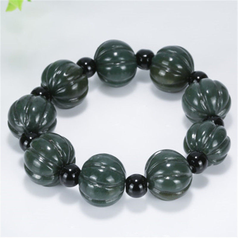 天然和田青玉手串手链手排青玉南瓜珠招财手串天然玉石手镯福瓜珠