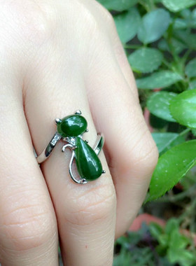 小猫咪活口珠宝冰种水滴银镶玉