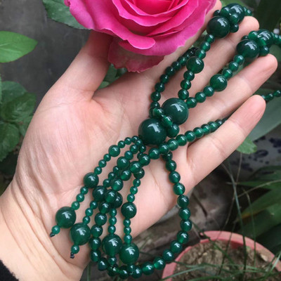 高冰种绿玉髓项链长款玛瑙毛衣链