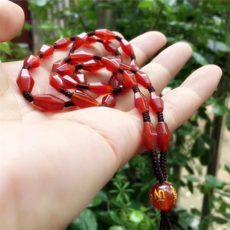 红玛瑙切面珠吊坠挂件玉线毛衣链