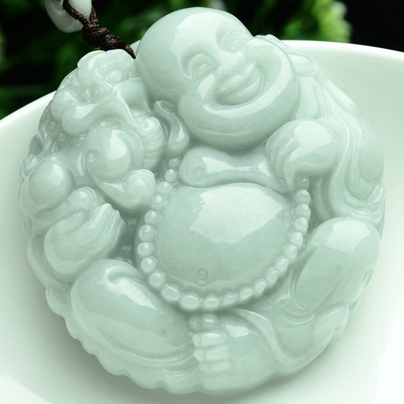 天然A货豆种翡翠佛公挂件正品翡翠大号貔貅佛吊坠玉佛挂件带证书