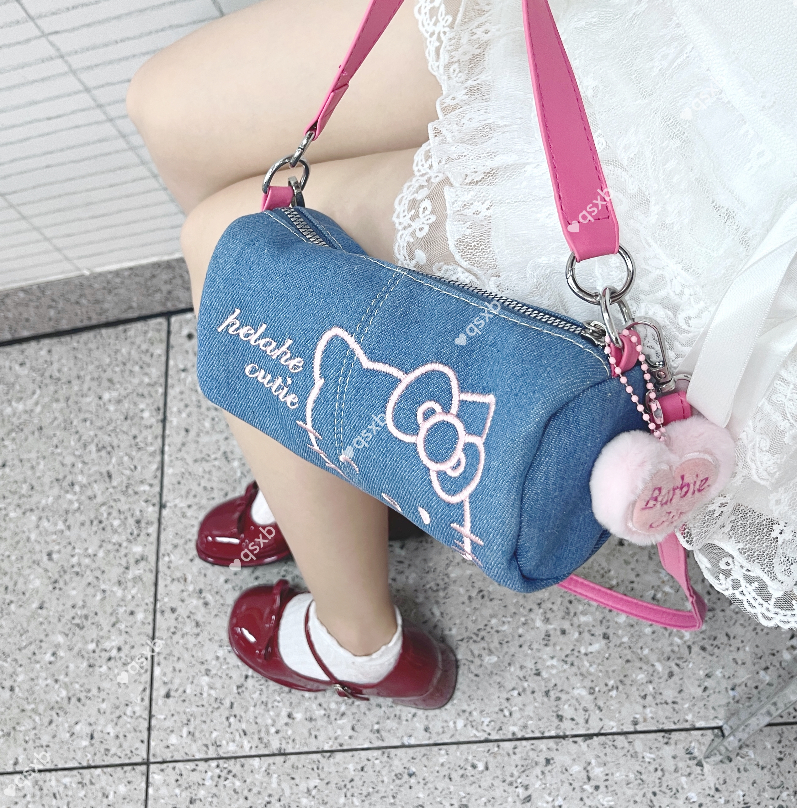 HelloKitty包包女2025新款牛仔布可爱手机包凯蒂猫手提小包斜挎包