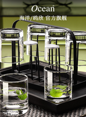 Ocean进口玻璃水杯家用套装客厅待客透明杯子泡茶杯耐热喝水杯