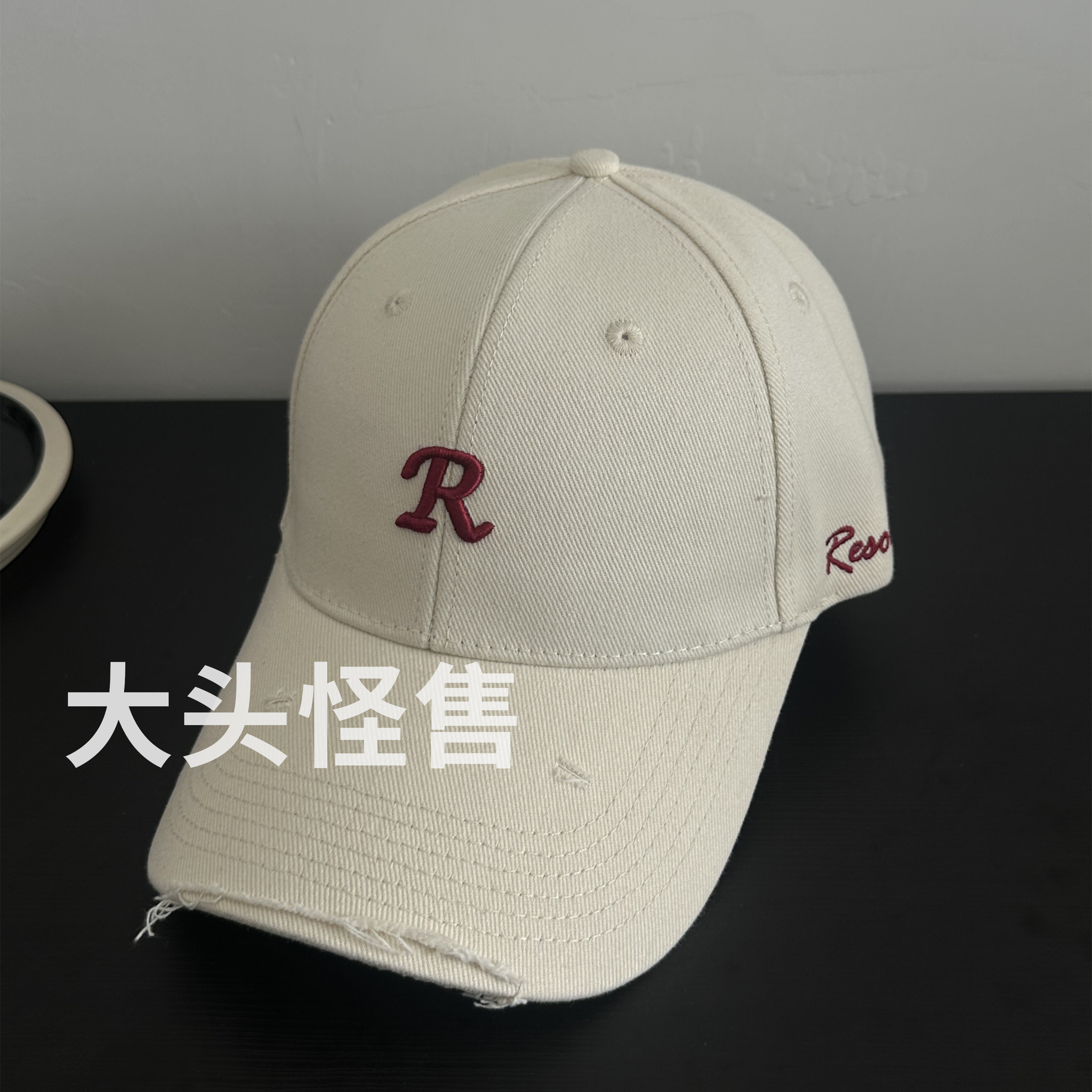 大头怪售R字母大头围帽子硬顶棒球帽女鸭舌帽男款破洞宽檐ins大码