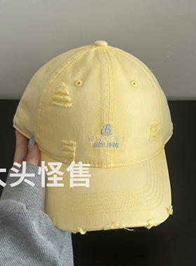 大头怪售春夏渐变棒球帽破洞加深鸭舌帽潮复古街头时尚帽子日韩系