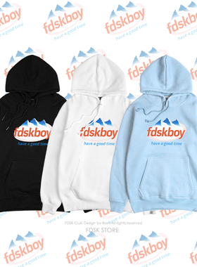 FDSK 秋冬季美式复古情侣款宝宝蓝色加绒连帽卫衣男女oversize厚