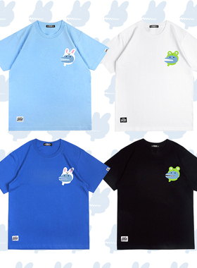 FDSK蓝怪物卡通搞怪印花情侣搭配纯棉短袖T恤男女同款