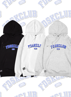 FDSK 国潮牌美式复古灰色情侣加绒连帽卫衣长袖男女秋冬季款加厚