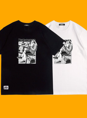 FDSK排球少年月岛宽松落肩短袖情侣插画师联名款日系纯棉T恤男女