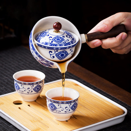 旋转逍遥泡茶壶小康泡自动茶具泡茶神器青花瓷懒人茶壶旅行包套装