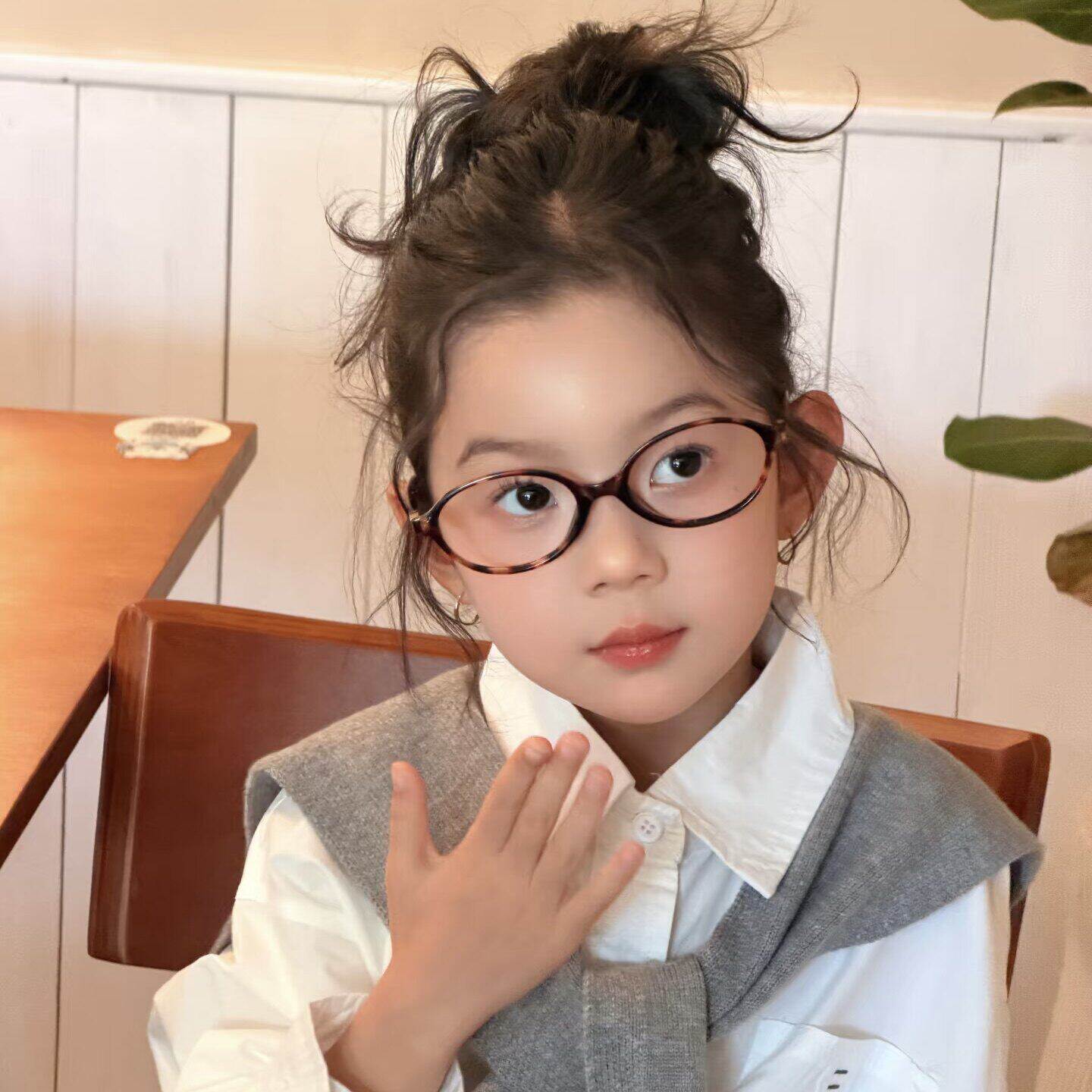 复古圆框眼镜女童书呆子风素颜神器显脸小儿童眼镜框装饰拍照道具图片