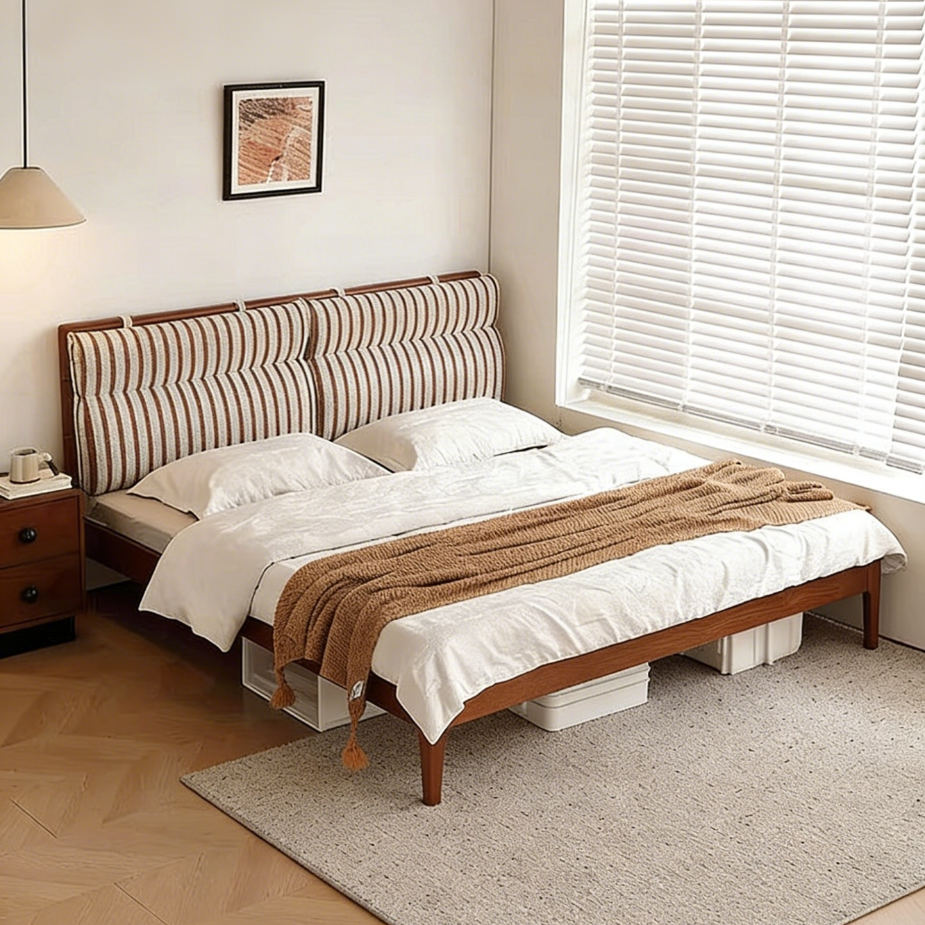 法式中古风白蜡木实木床1.5卧室小户型极简复古双人床1.8米软包床,住宅家具,实木床,淘宝优惠券,粉丝福利购,淘宝优惠卷