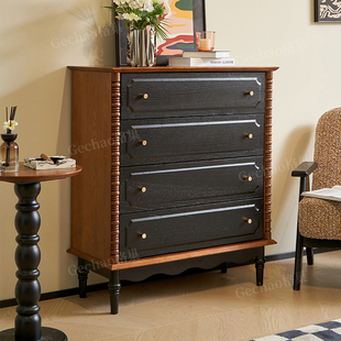 中古风全实木斗柜客厅卧室复古靠墙储物床尾置物柜电视柜旁小边柜