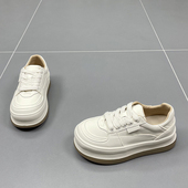 女2026春季 新款 圆头运动板鞋 真皮厚底小白鞋 舒适百搭休闲牛皮单鞋