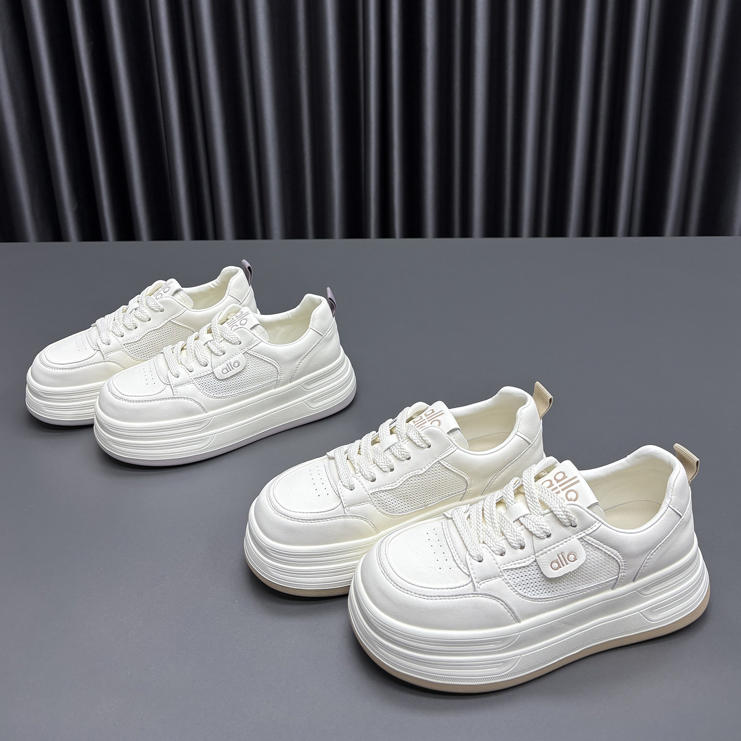 真皮网面小白鞋女2026春夏新款圆头厚底透气薄款牛皮休闲运动板鞋