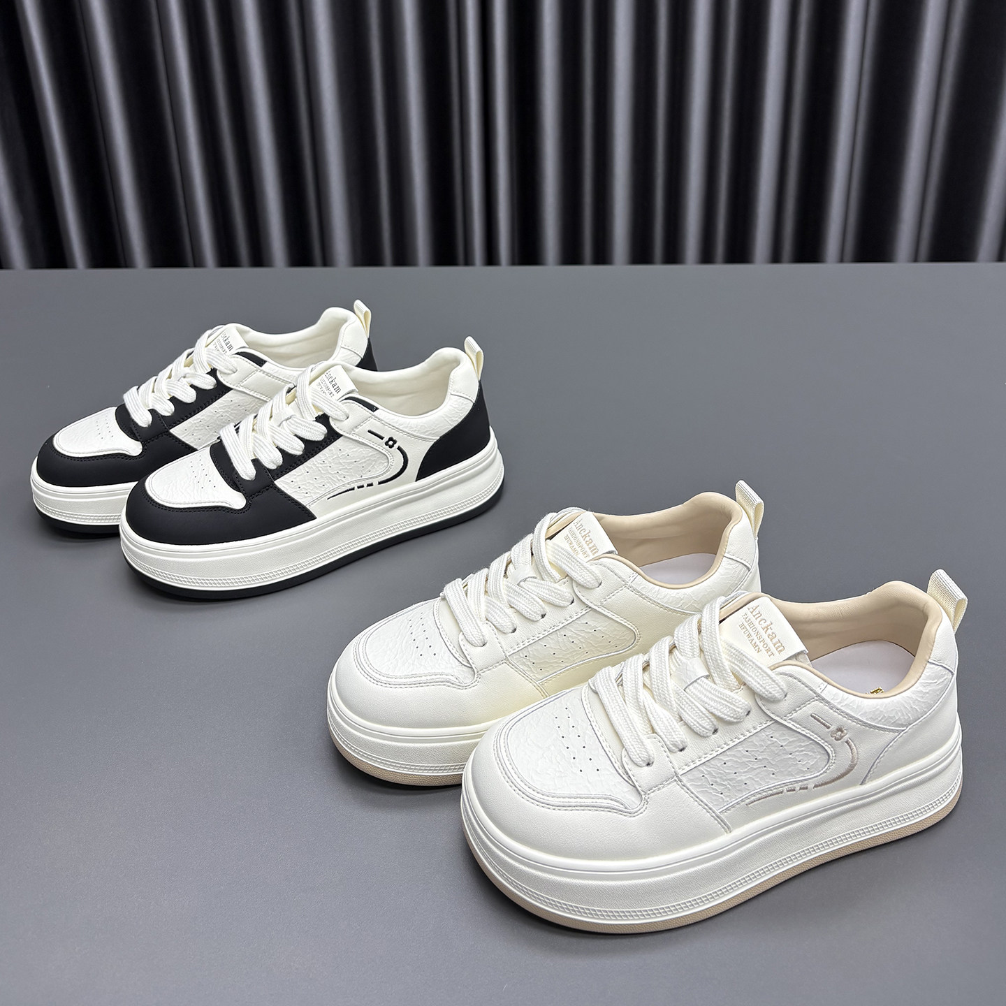 真皮小白鞋女2026春季新款圆头厚底系带时尚百搭牛皮休闲运动板鞋