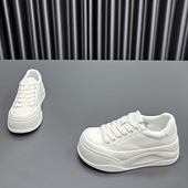 真皮小白鞋 圆头松糕厚底系带防滑牛皮休闲运动板鞋 女2026春季 新款