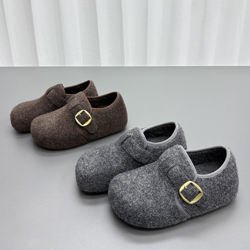 羊毛呢加绒勃肯鞋女2025冬季新款