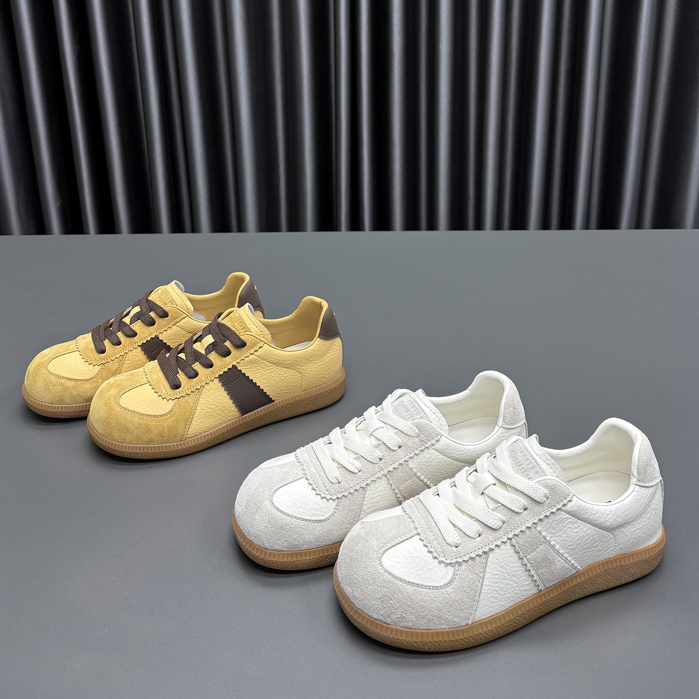 真皮时尚德训鞋女2026春季新款圆头厚底拼色防滑牛皮休闲运动板鞋