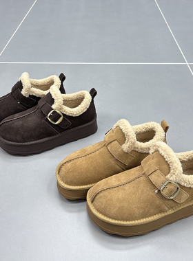 真皮羊毛雪地靴女2025冬季新款圆头加厚保暖厚底短筒防滑牛皮棉靴