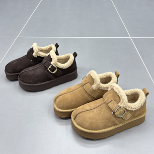 真皮羊毛雪地靴女2025冬季 圆头加厚保暖厚底短筒防滑牛皮棉靴 新款