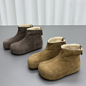 圆头内增高加厚保暖后拉链时尚 真皮羊毛雪地靴女2025冬季 新款 棉靴
