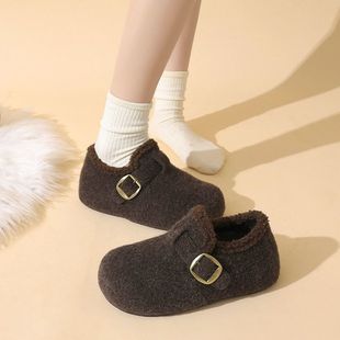 内增高3cm~复古勃肯鞋厚底毛呢拖鞋外穿冬季新款一脚蹬包头毛毛鞋