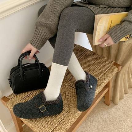 爆款复古休闲勃肯鞋女2025秋冬季新款内增高加绒豆豆鞋毛毛棉鞋子