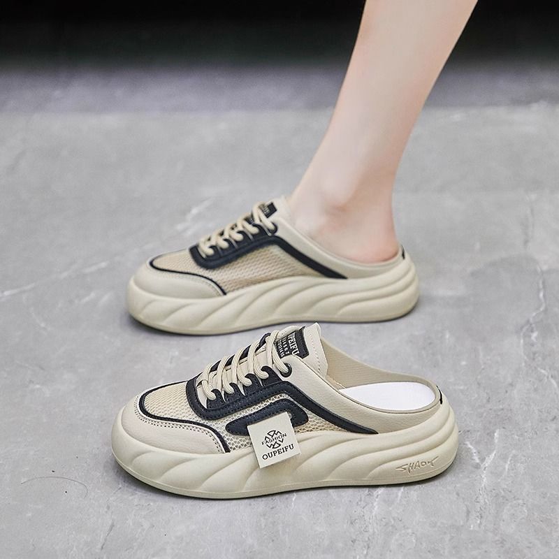 踩屎感一脚蹬半拖鞋女夏季2024年新款透气网面网红ins百搭板鞋子