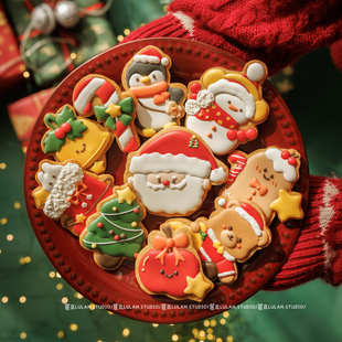 麓岚 圣诞饼干 姜饼人零食 糖霜曲奇礼盒 圣诞节礼物手工翻糖饼干