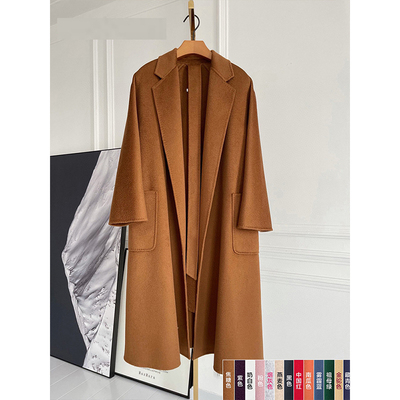 M家max双面水波纹羊绒焦糖色大衣labbro/ludmilla中长款浴袍外套