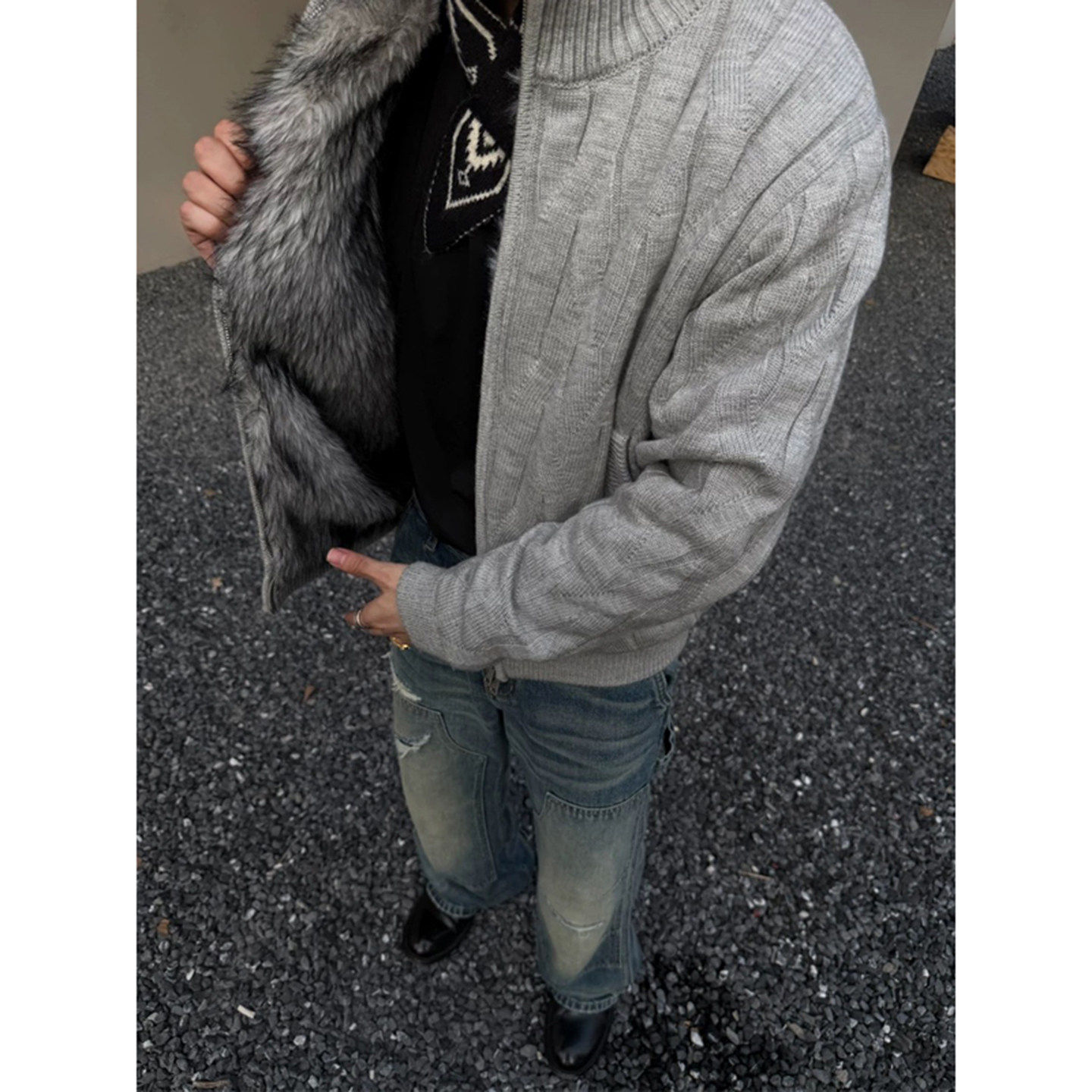 cleanfit绞花加绒开衫毛衣男款秋冬慵懒风针织夹克美式座山雕外套
