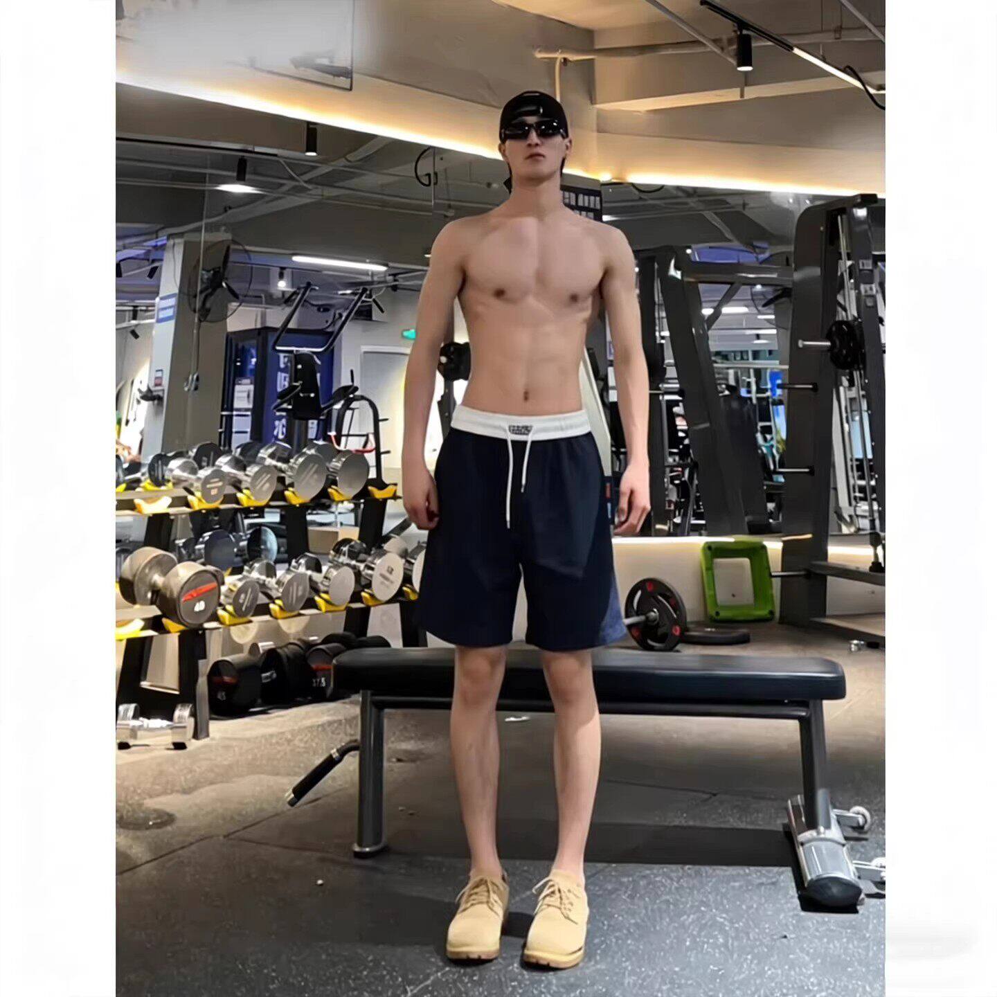 藏青色美式运动短裤男款夏季薄款篮球训练健身裤子休闲直筒五分裤
