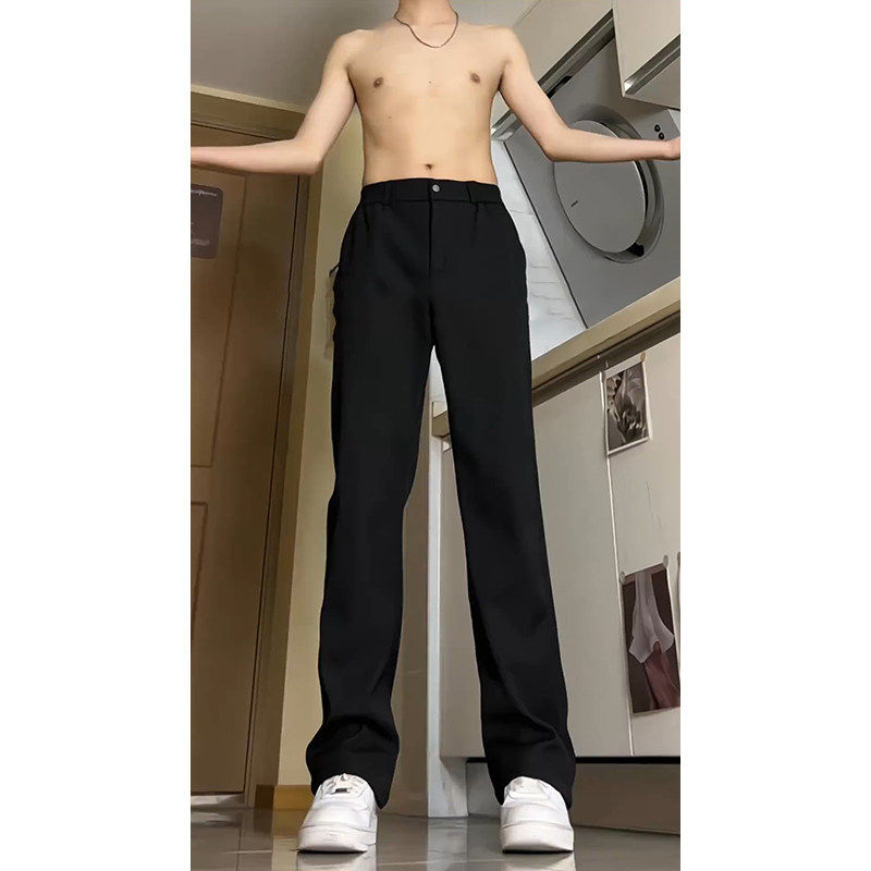 黑色裤子男款秋冬加绒加厚高级感垂感微喇西裤高腰显瘦直筒西装裤