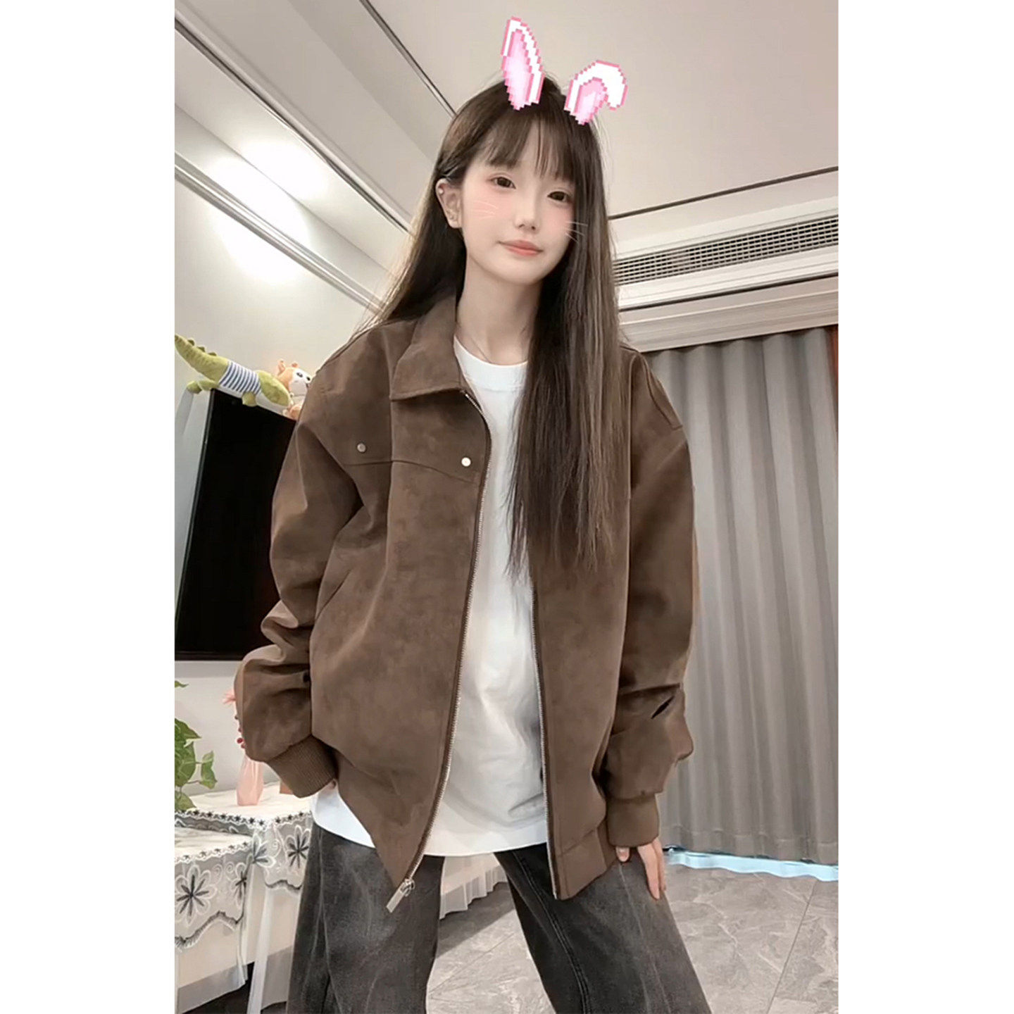美式复古棕色皮衣女春秋外套2025新款小个子PU夹克翻领美拉德上衣