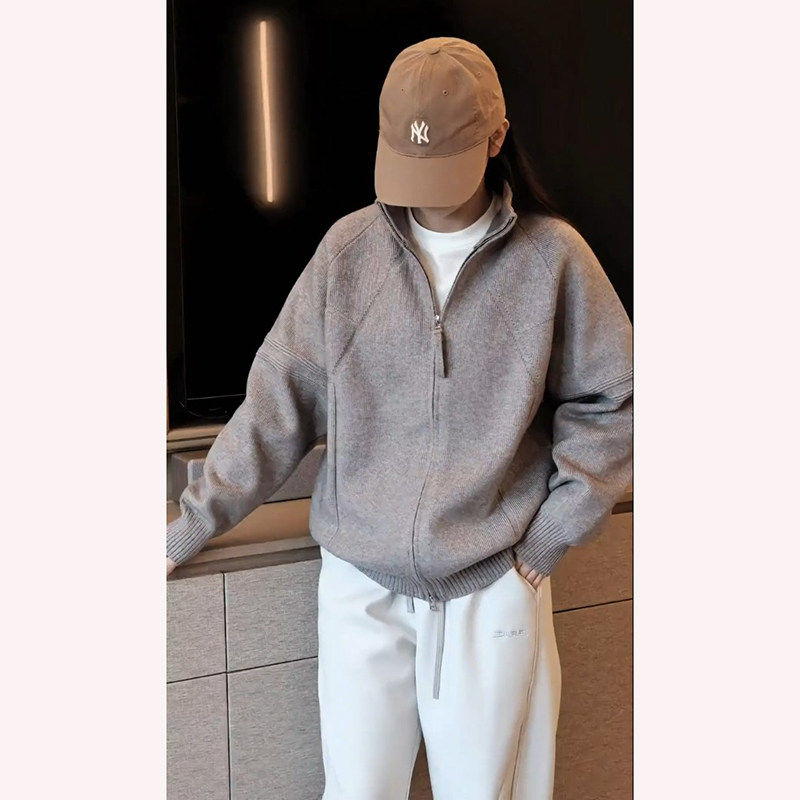 费尔岛灰色开衫毛衣男款秋冬韩系慵懒风穿搭针织衫高级感痞帅外套