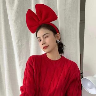 圣诞节红色蝴蝶结丝绒发箍网红压发新年跨年超大蝴蝶结头箍头饰女