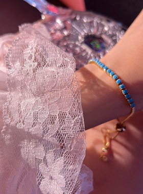 轻奢蓝色细链条手链少女心