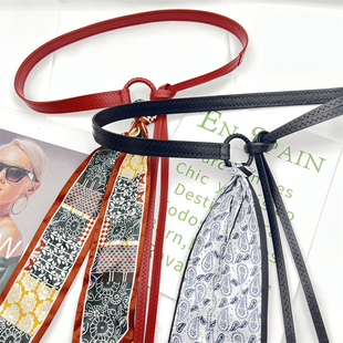 梓渝同款红色腰带配饰女细丝巾腰链腰饰腰部装饰配牛仔裤裤子挂饰