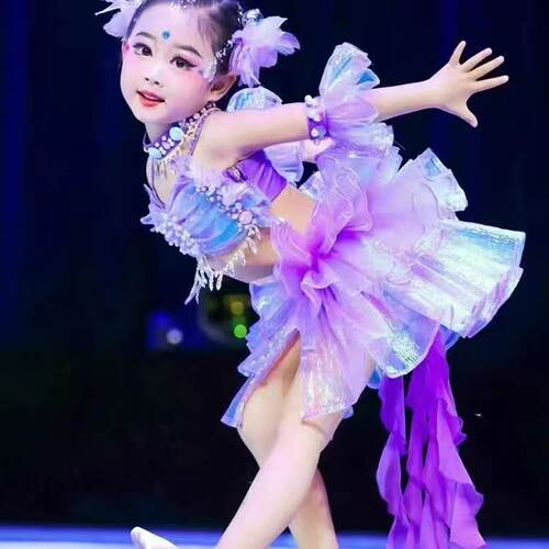 人鱼公主女童吊带荷叶边演出服